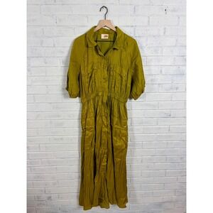Samant Chauhan Utility Maxi Dress Womens LP Chartreuse Green Safari Pockets